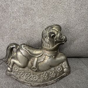 Vtg Leonard Rocking Horse Coin Bank Silverplate w/Stopper Made In Italy